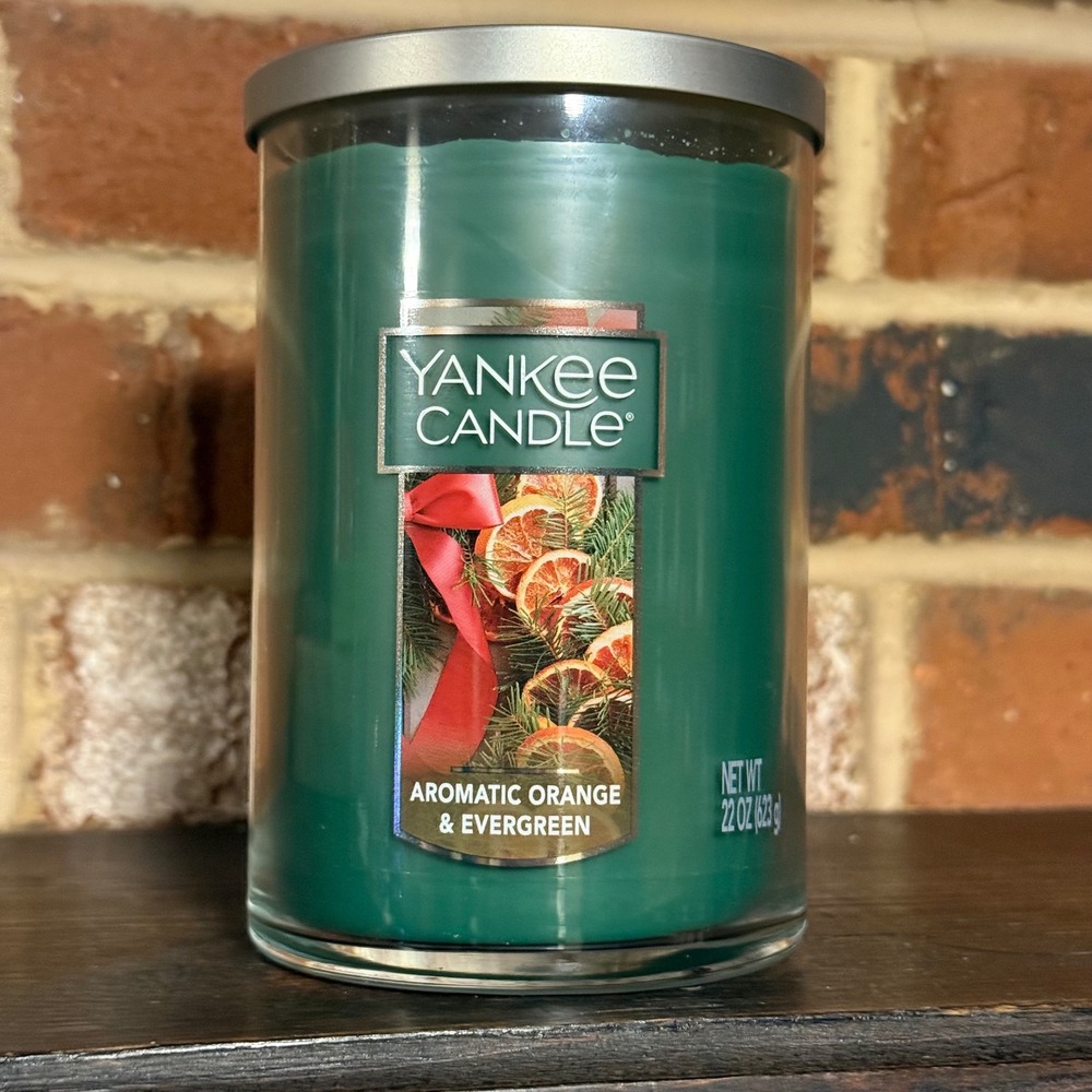 Yankee Candle Aromatic Orange & Evergreen 2-Wick Tumbler 22oz Holiday Scent RARE